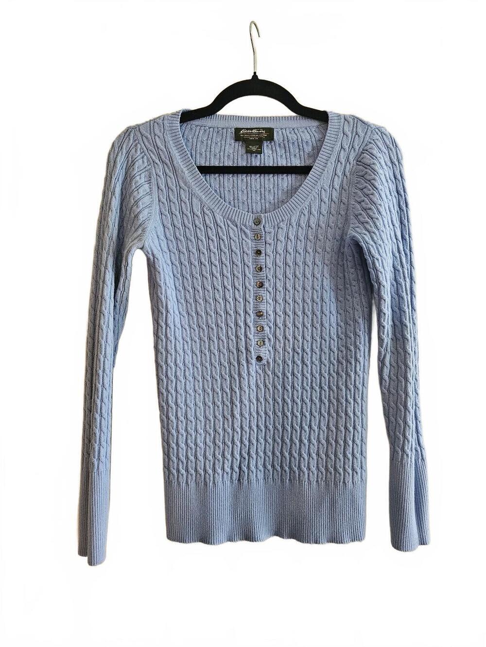 Eddie Bauer Light Blue Cable-Knit Button-Front Sweater-Medium-Vintage Y2K